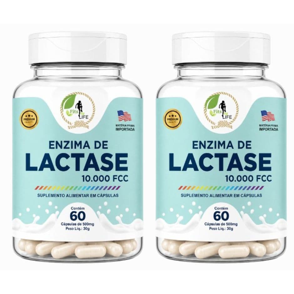 2x Enzima Lactase 60 Cáps 10000fcc Intolerância Lactose Fits Life - Porção Reduzida - Premium