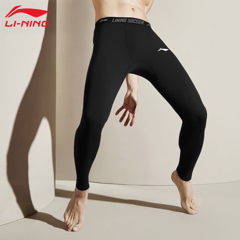Li Ning Leggings masculino outono inverno velo-velo quente tubarão calças correndo calças de compressão alta elástica tr