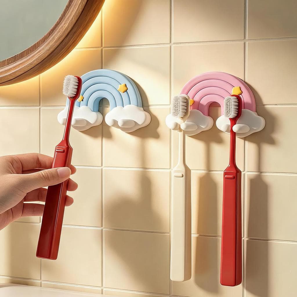 Arco-íris escova de dentes Rack fixado na parede sem perfuração doméstico vestiário armazenamento escova de dentes elétr