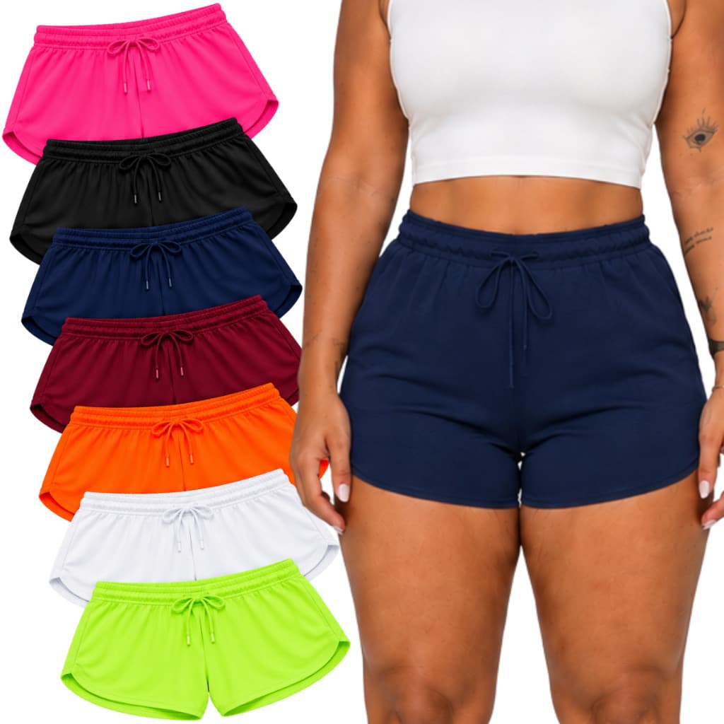 Kit 4 Short Feminino Tactel P a Plus Size Moda Praia Tecido Leve Academia Levanta Bumbum