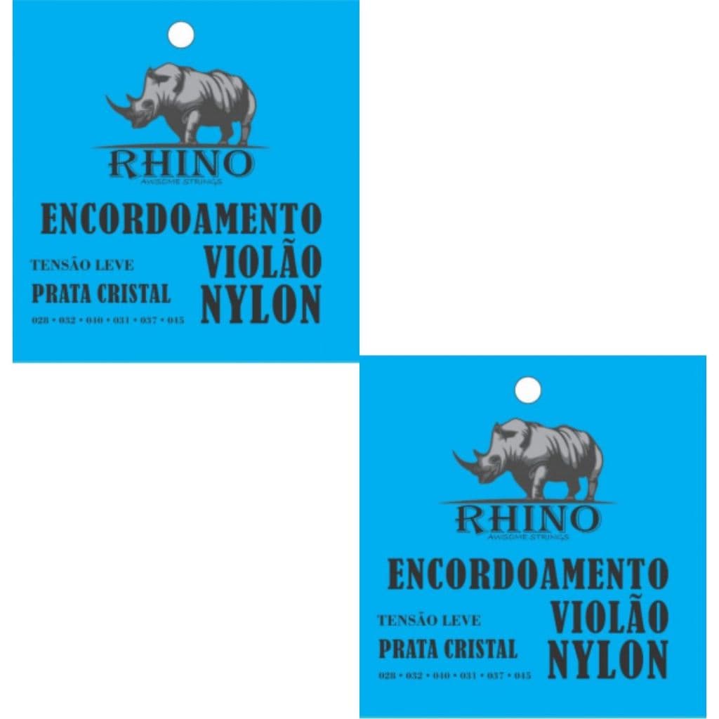 Kit 2 Encordoamento Violão Nylon Aço Prata Crystal  Rhino