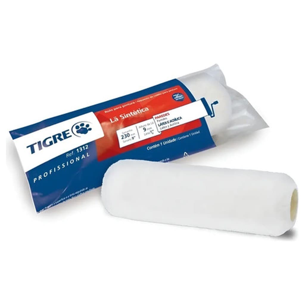 Rolo de Lã Tigre 1312 23cm para Pintura Paredes Lã Sintética Acrílico Látex
