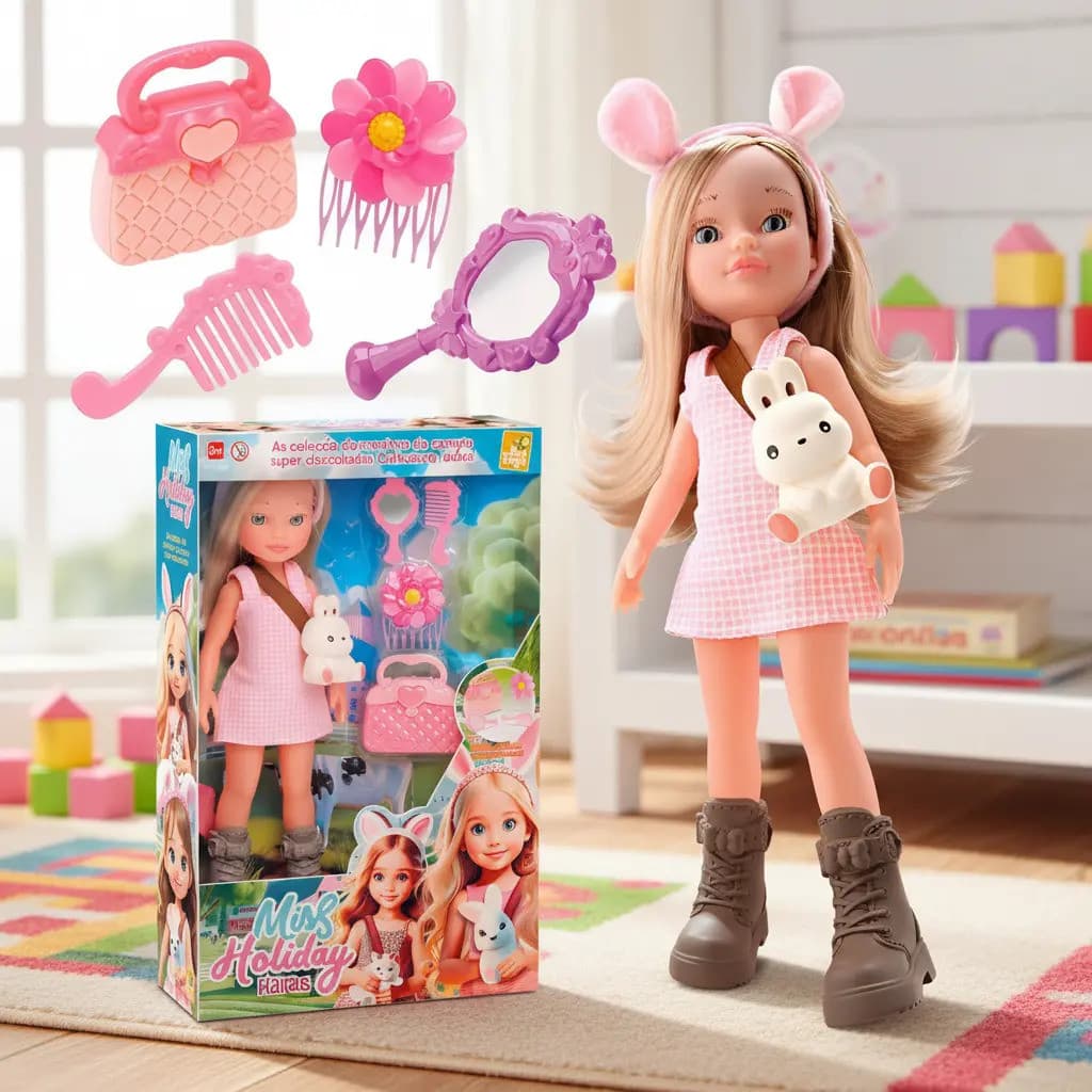 Boneca Miss Holiday Haras Com Coelho E Acessórios