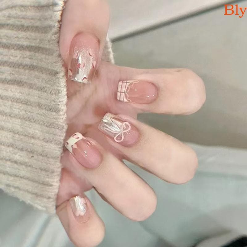 Bly 24 Peças Prensa Para O Dia Dos Namorados Laços Unhas Amêndoa Pontas Francesas Artificiais