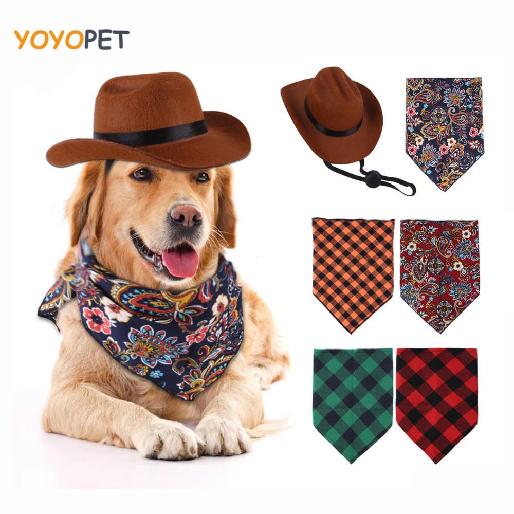 Conjunto De Chapéu Para Animais De Estimação , Toalhetes Triangulares Vintage , Acessórios Gato , Cachorro , De Cowboy O