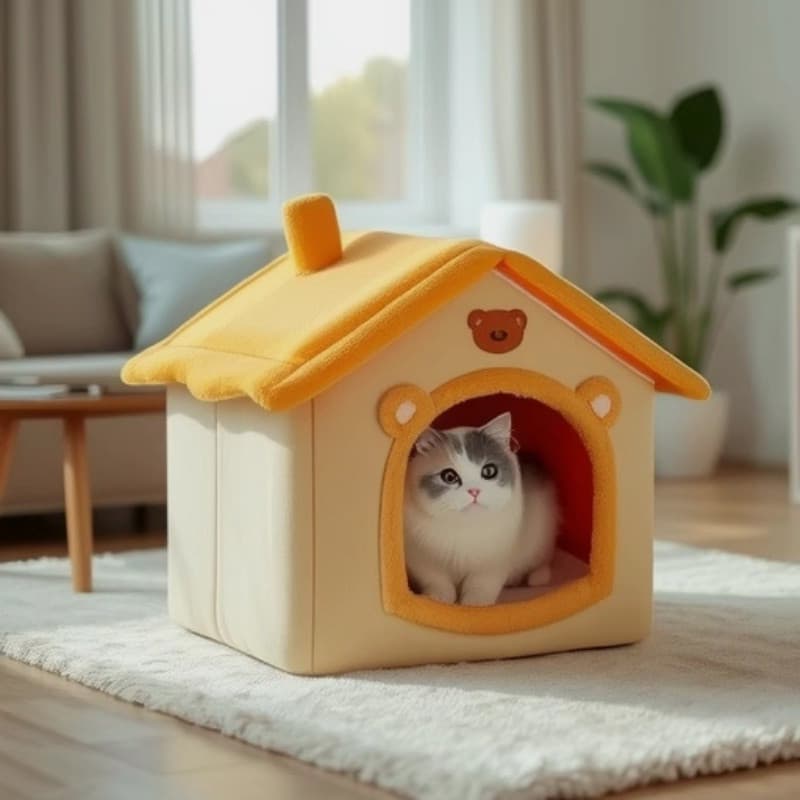 Cama Casinha para Cães e Gatos Pequenos, Lavável e Acolhedora para Todas as Estações · Seleção Urbana