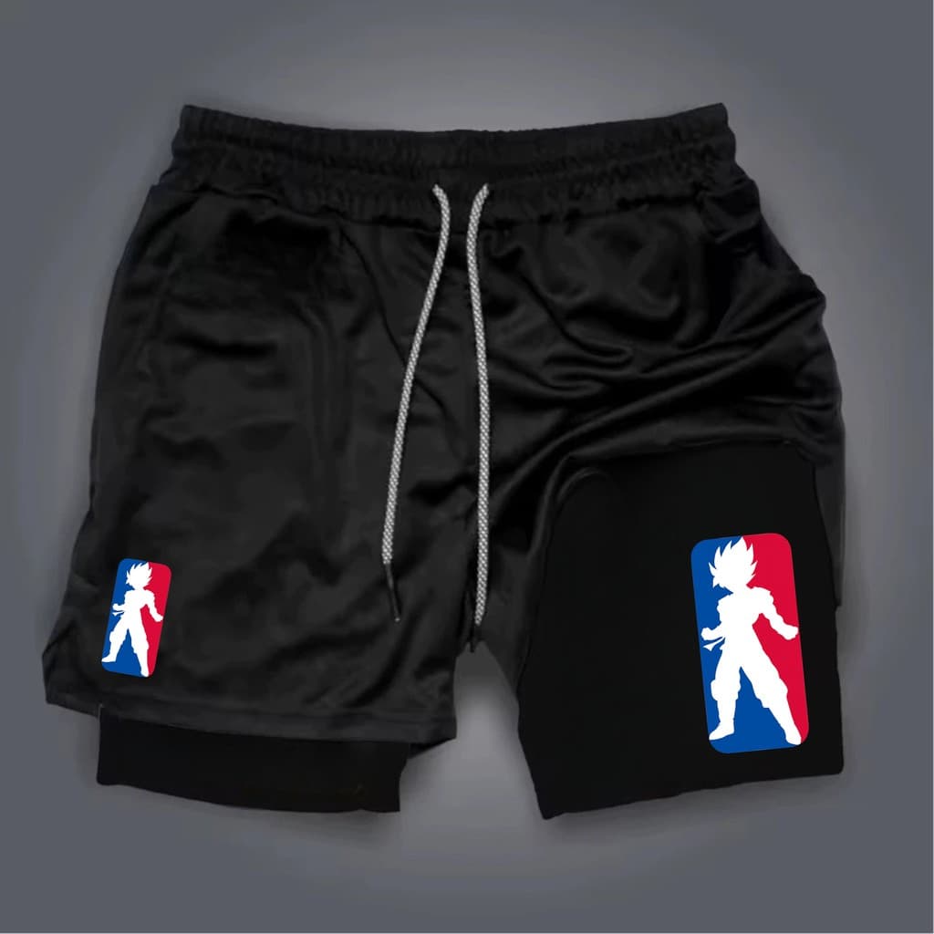 Shorts Bermuda 2 em 1 Para Academia treino perfomance GK Saiajin academia maromba short dry compressão