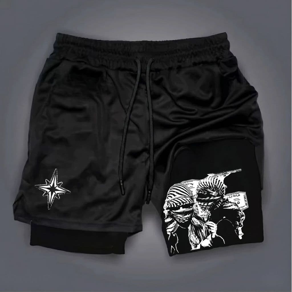 Shorts Bermuda 2 em 1 Para Academia treino perfomance Arabia academia maromba short dry compress茫o