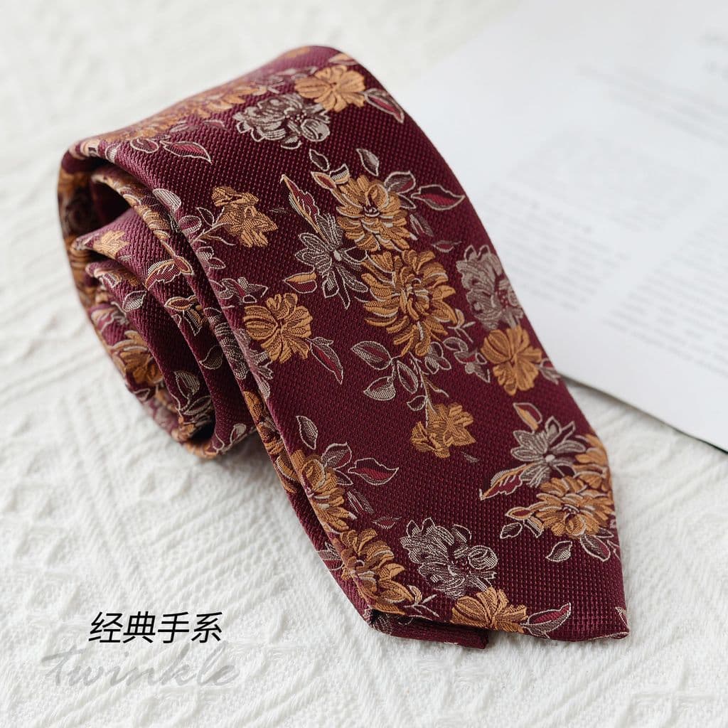 Versão coreana Floral gravata sem nó elegante estilo Preppy luz bege flor Retro High-End camisa feminina masculina liter