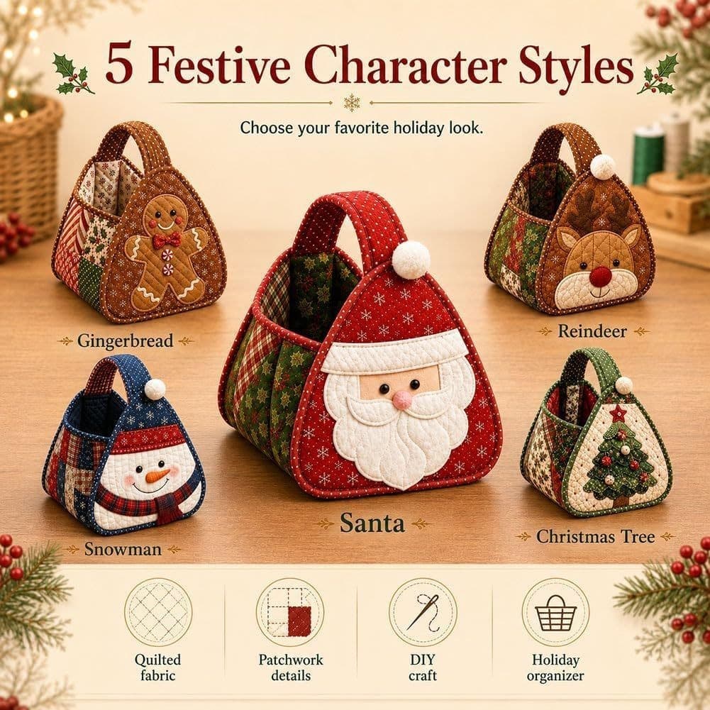 Kit De Cesta Acolchoada De Personagem De Natal DIY , Completo De Costura De Tecido