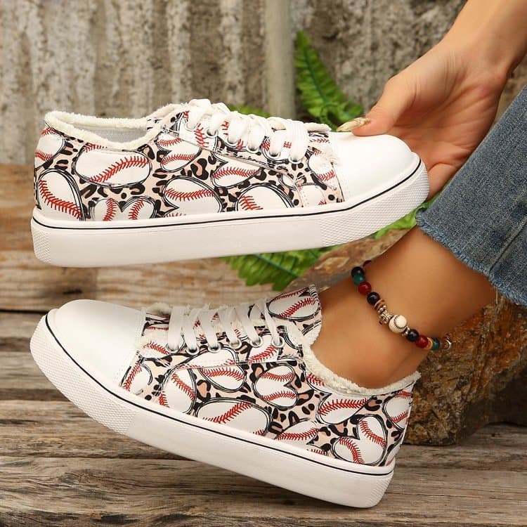 Sapatos femininos de lona estampados com estampa de leopardo, sapatos de lona de sola grossa desgastada, tênis de sola g