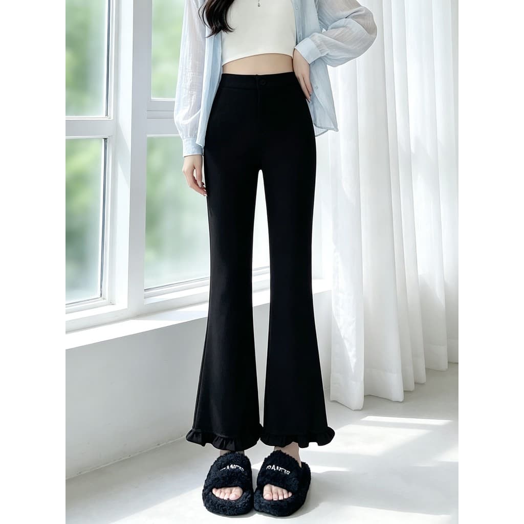 Preto fungo borda gelo seda ligeiramente queimado calças femininas verão novo estilo fino pequeno homem Super bonito tor