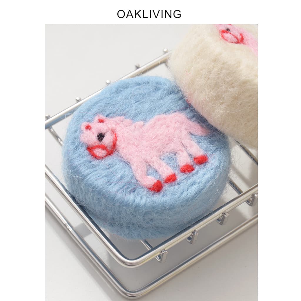 Oakliving Sabonete de feltro de Animal fofo de desenho animado redondo portátil sabonete de lã Natural presentes de aniv