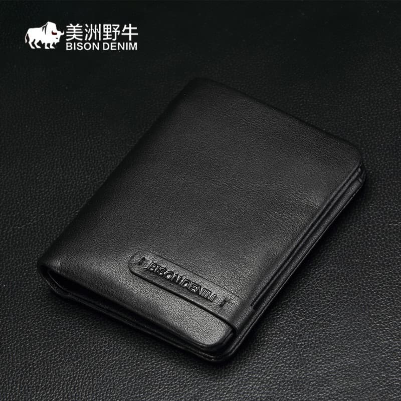 Carteira masculina americana Bison, couro curto, primeira camada, carteira juvenil 2026, novo estilo, carteira multicart