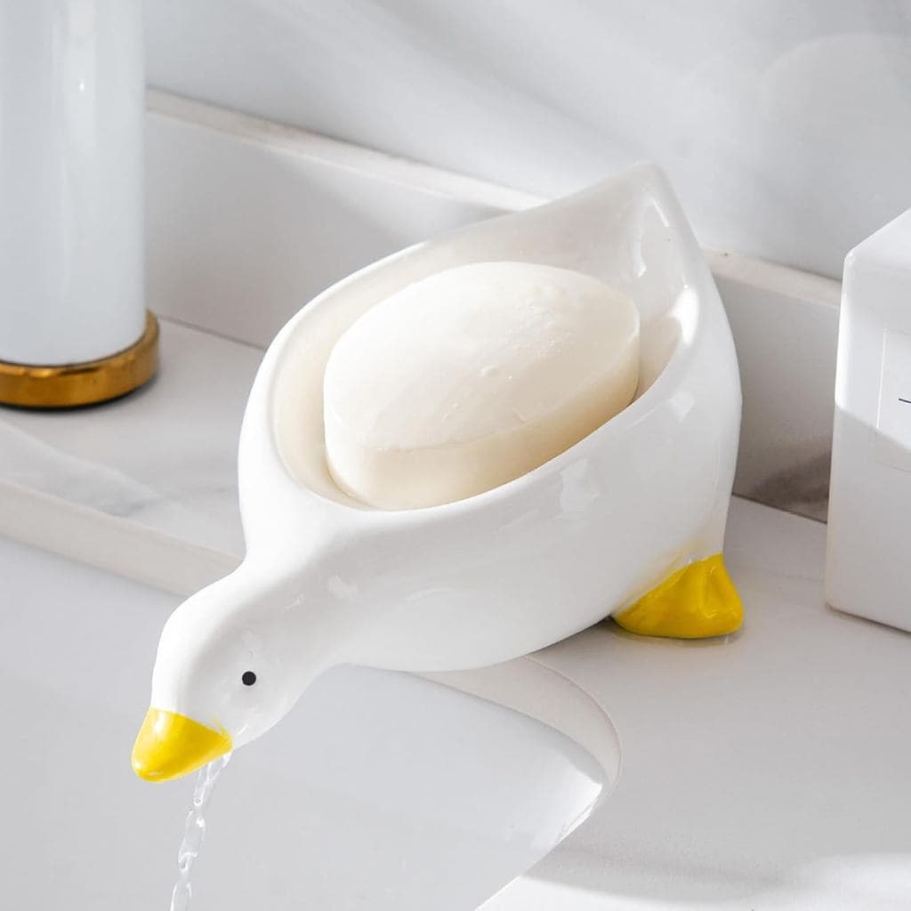 Porta-Sabonete de Cerâmica em Forma de Pato, Suporte para Sabonete com Drenagem, Recipiente para Sabonete |   Suporte pa