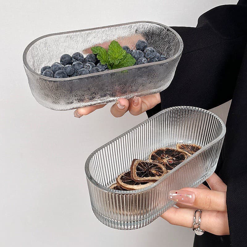 Estilo simples Oval tigela de vidro casa lanche prato prato frutas criativo lanche areia