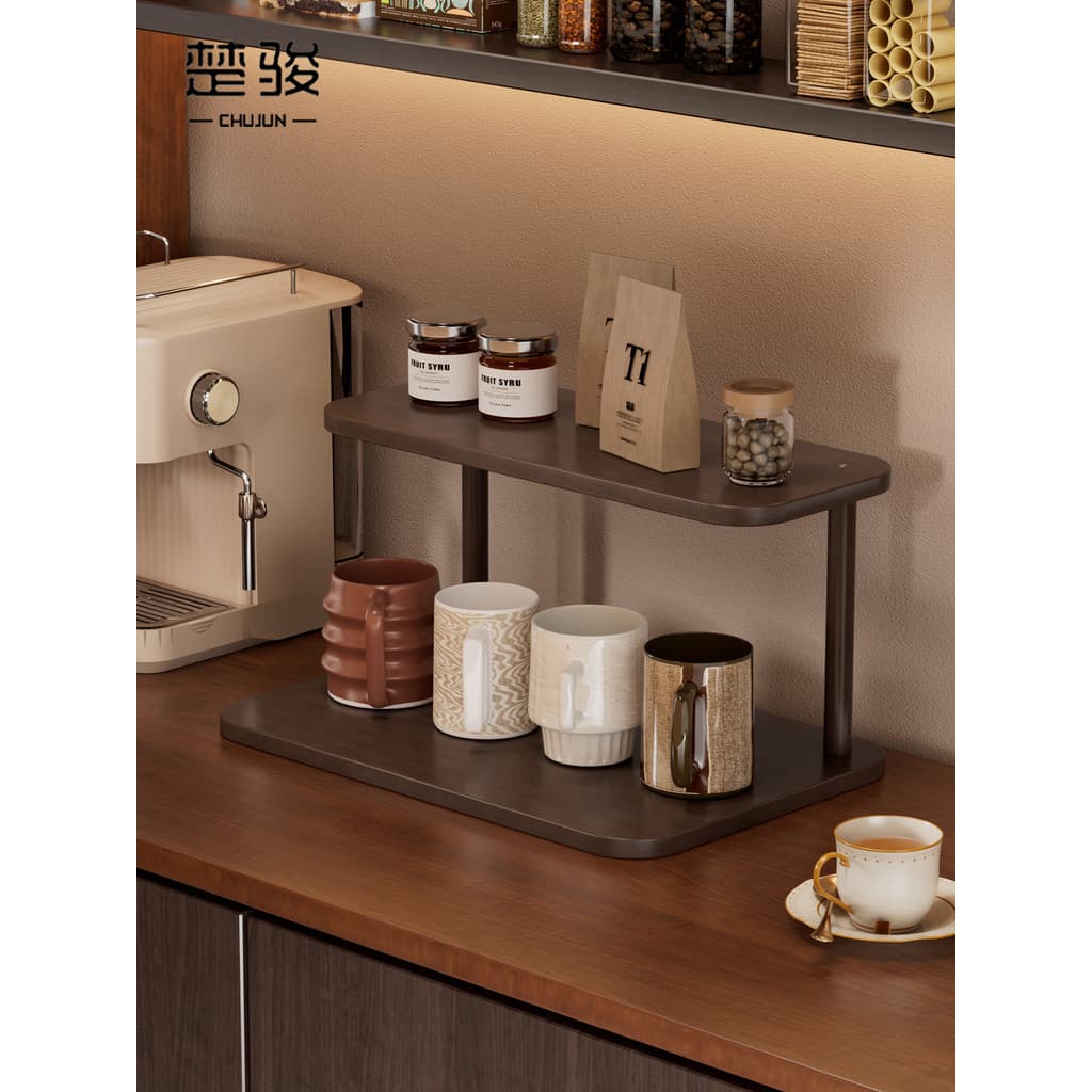 Suporte de copo de madeira maciça prateleira de jantar Desktop rack de armazenamento de copo cozinha Multi-camada café c