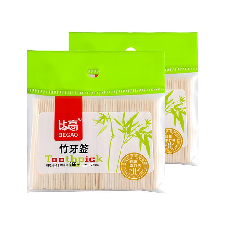 Bigao palito de dente fábrica atacado palitos de bambu ensacados 255 peças X 2 pacotes descartáveis de bambu frutas de p