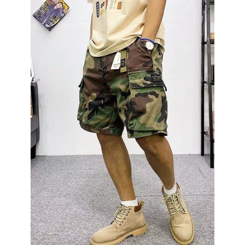 Verão Casual shorts masculino solto camuflagem shorts em linha reta Multi-bolso calças cortadas macacão shorts calças mé