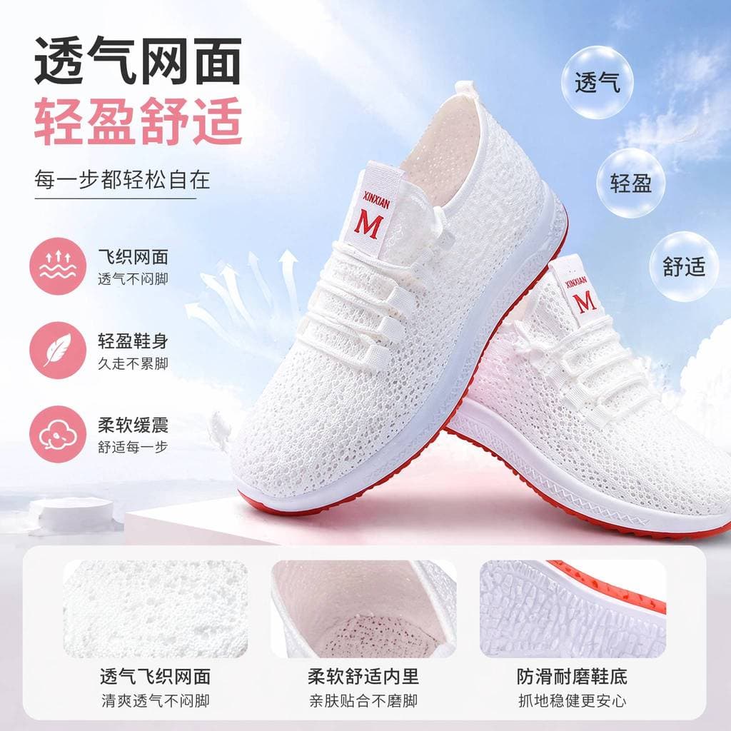 Novo estilo de verão malha tênis feminino respirável oco sapatos brancos sola macia Anti-deslizamento mãe sapatos de cam