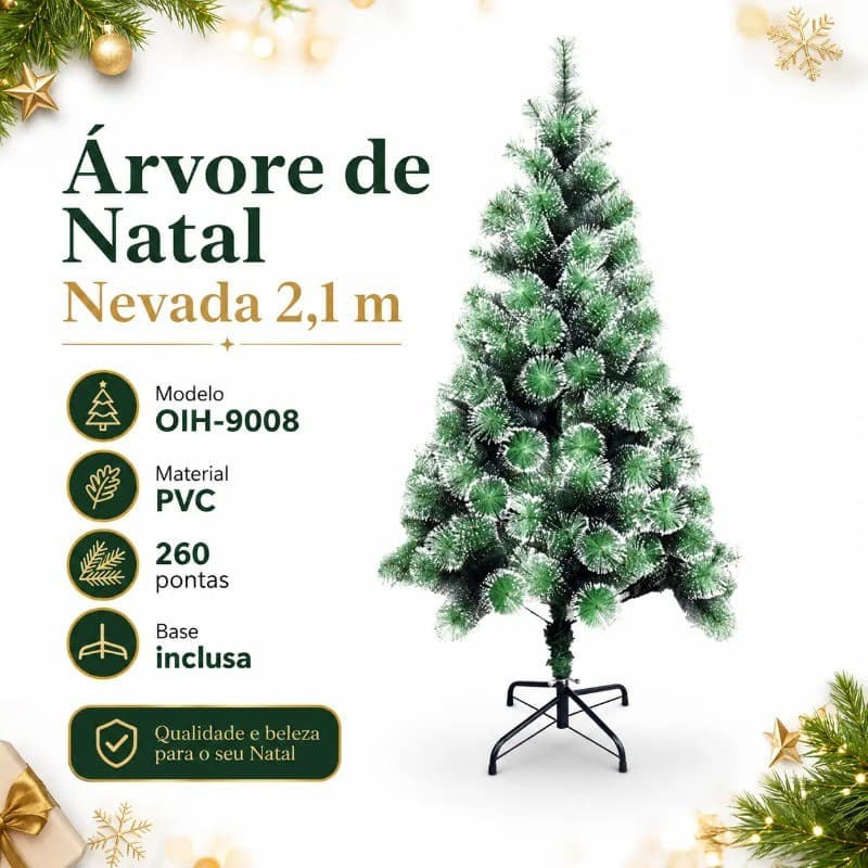 Árvore de Natal Luxo Nevada 2,10M com Visual de Floresta de Inverno, Galhos Volumosos e Acabamento Premium OIH-9008