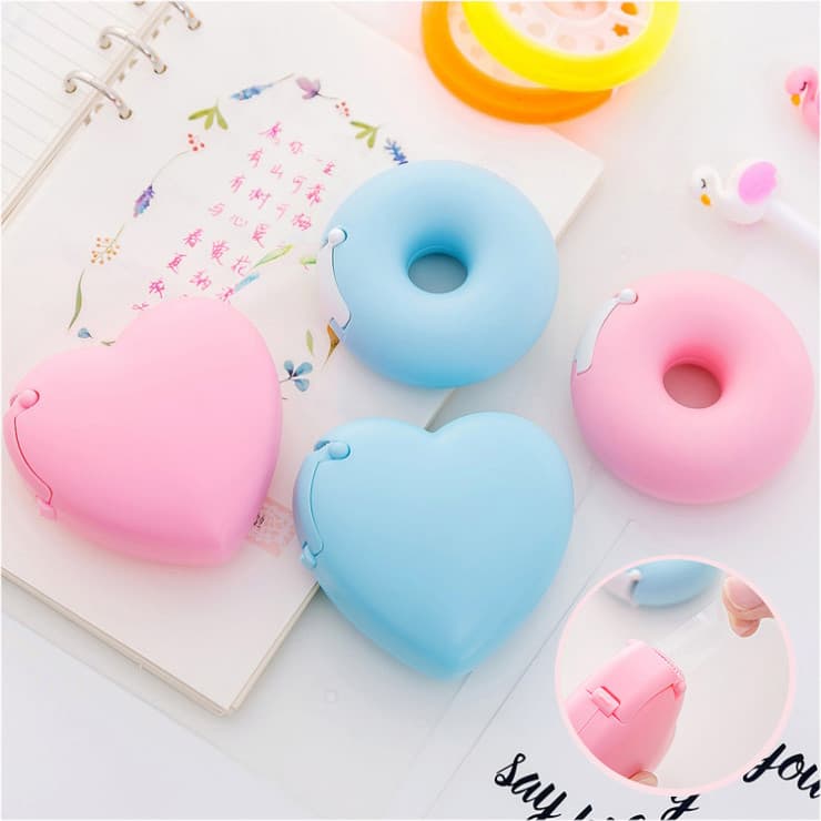 Coreia coreana criativa dos desenhos animados papelaria portátil Donut fita titular cortador de fita invisível com fita