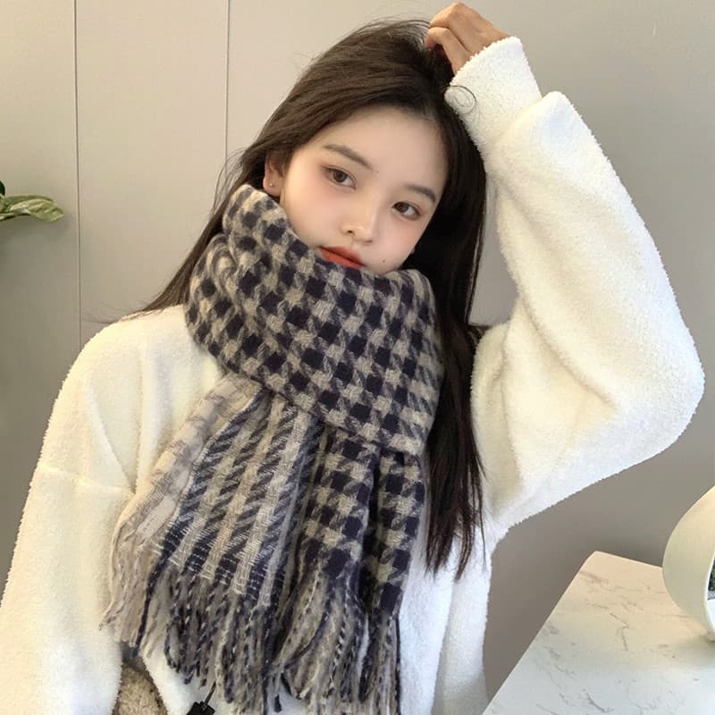 Houndstooth xadrez ins cachecol feminino outono inverno 2021 novo estilo versão coreana All-Match estudante xale cacheco