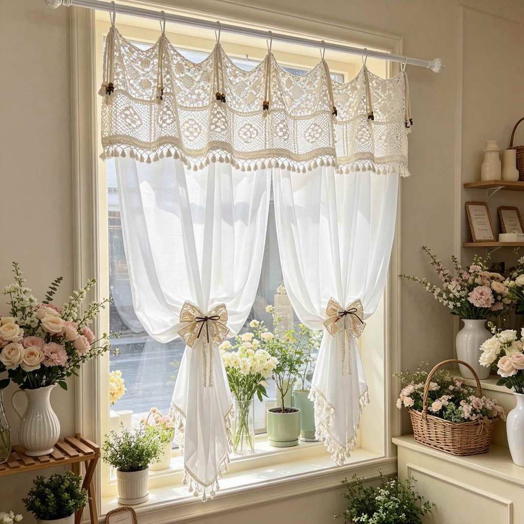 Cortina Transparente Boho De 1 Painel Para Janela De Sala De Estar Cortinas De Crochê Macrame Tassles Tie Top Filtragem