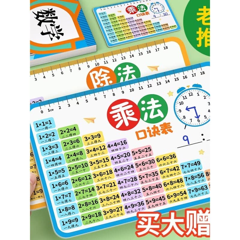 Tabela de fórmula de multiplicação de nove nove níveis, recitação, ferramenta útil, estudantes da escola primária, divis