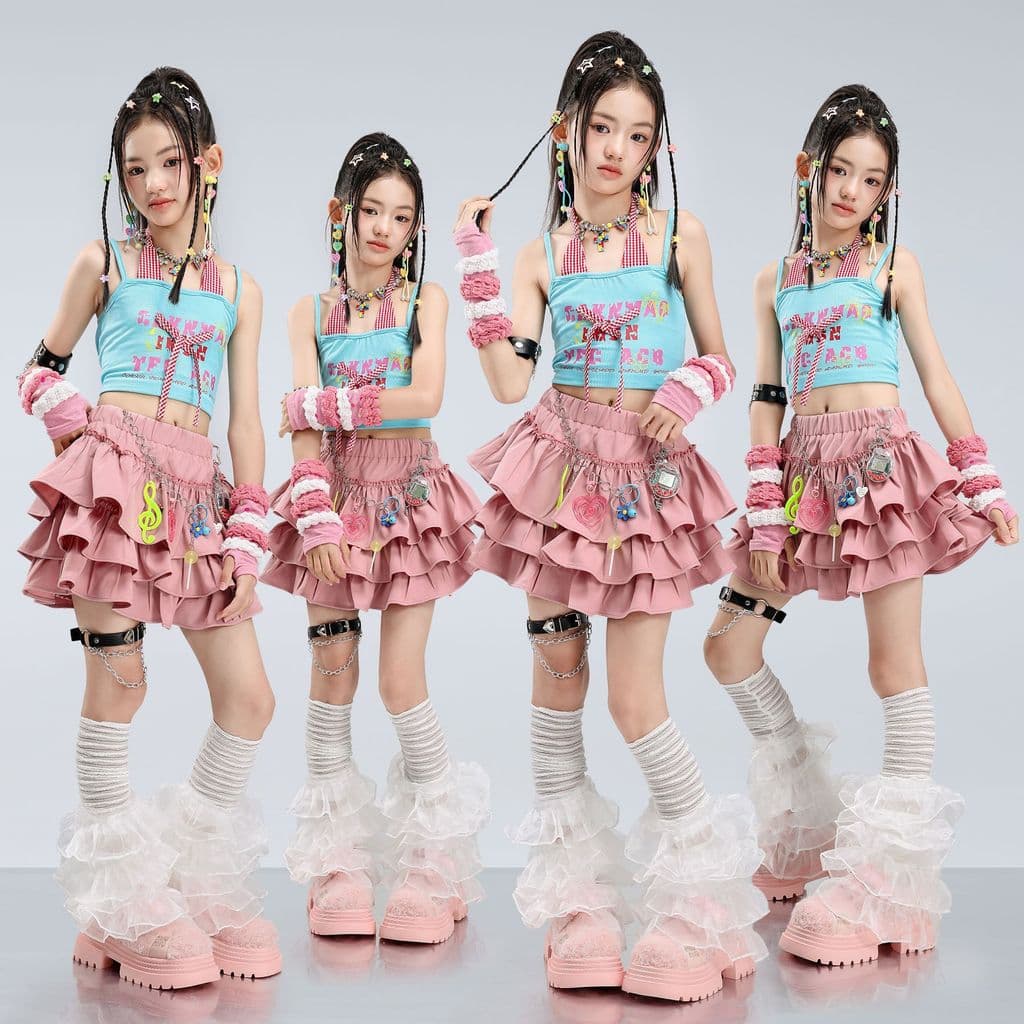 Crianças trajes de dança jazz feminino rosa dança jazz trajes de dança de rua hiphop menina grupo passarela trajes na mo