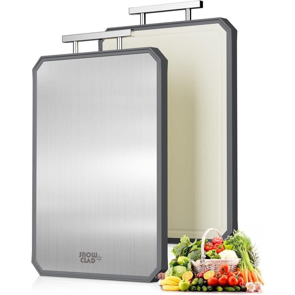 Tábua de corte SNOWCLAD em aço inoxidável, tábua de cozinha de aço inoxidável de dupla face, tábua grande para carne E3R