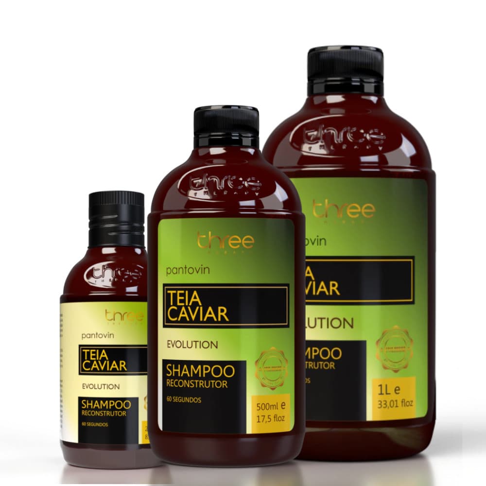 Shampoo Reconstrutor Pantovin Teia Caviar Three Therapy Hidratação e Fortalecimento