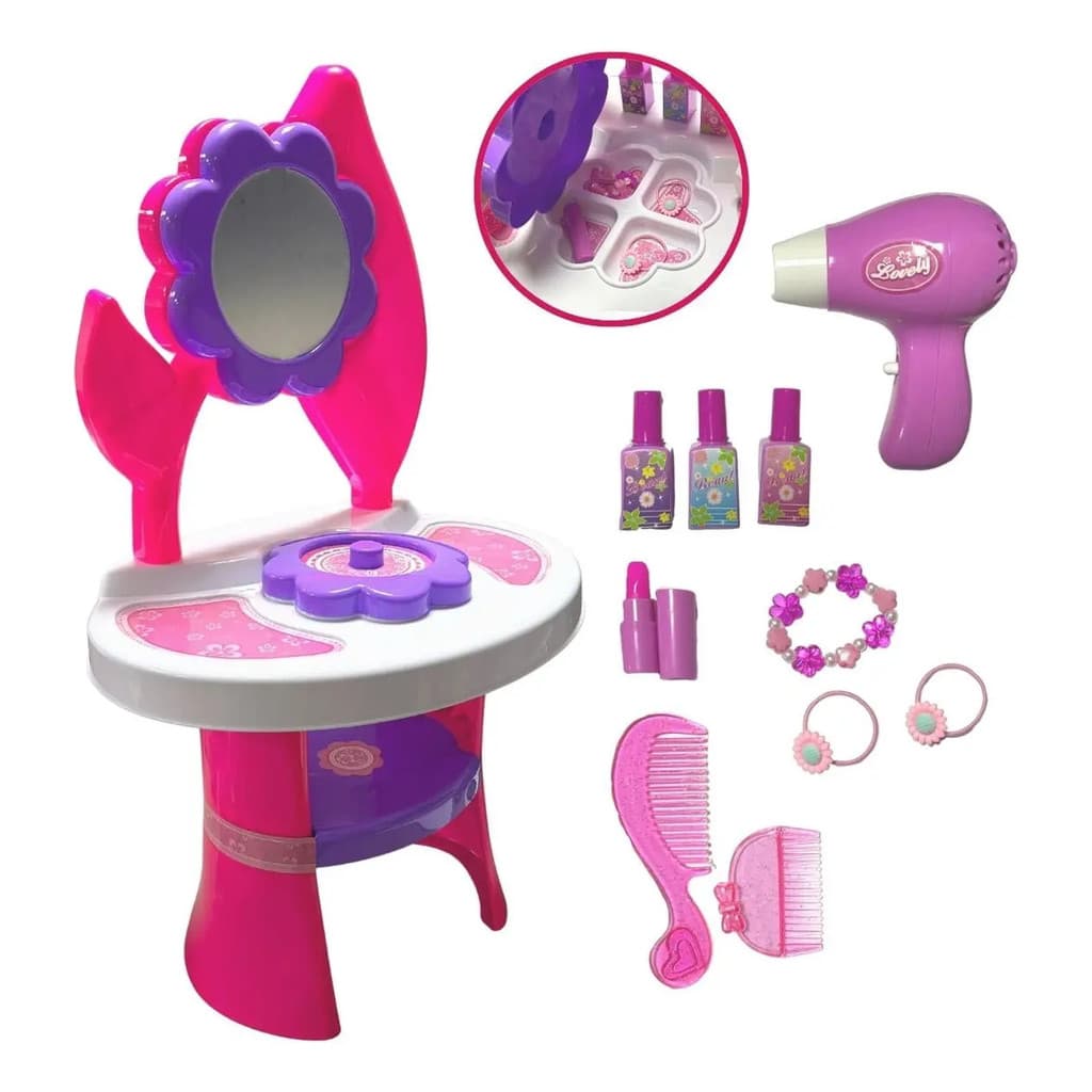 Penteadeira Rosa Infantil Importway Kit Beleza de Brinquedo