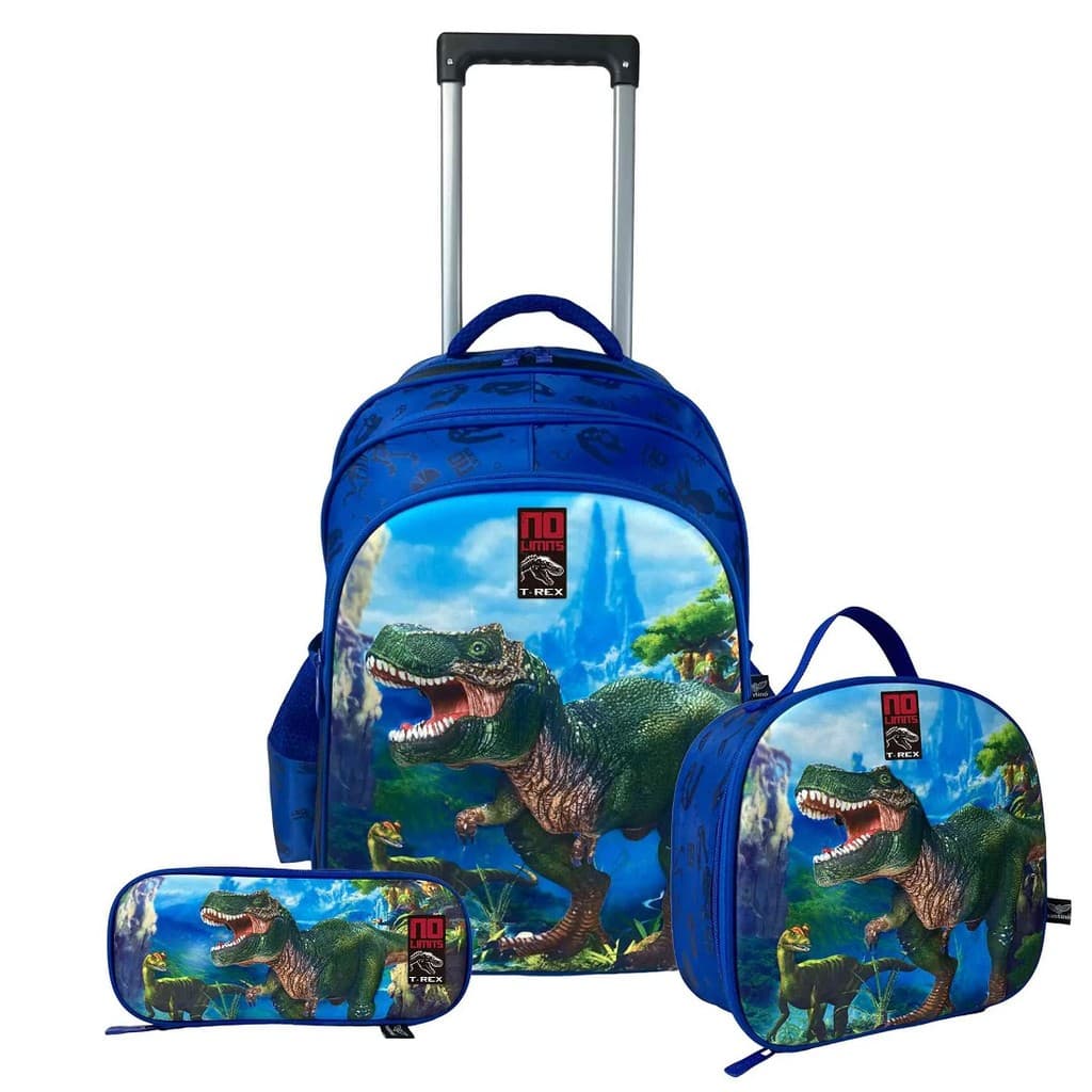 Kit Mochila Com Rodas infantil escolar com lancheira e estojo  Dinossauro infantil