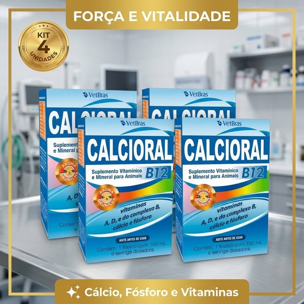 💊 Kit 4 Calcioral B12 100ml Suplemento Cálcio Fósforo Vitaminas Reforço Ósseo Cães Gatos Lactantes 🦴