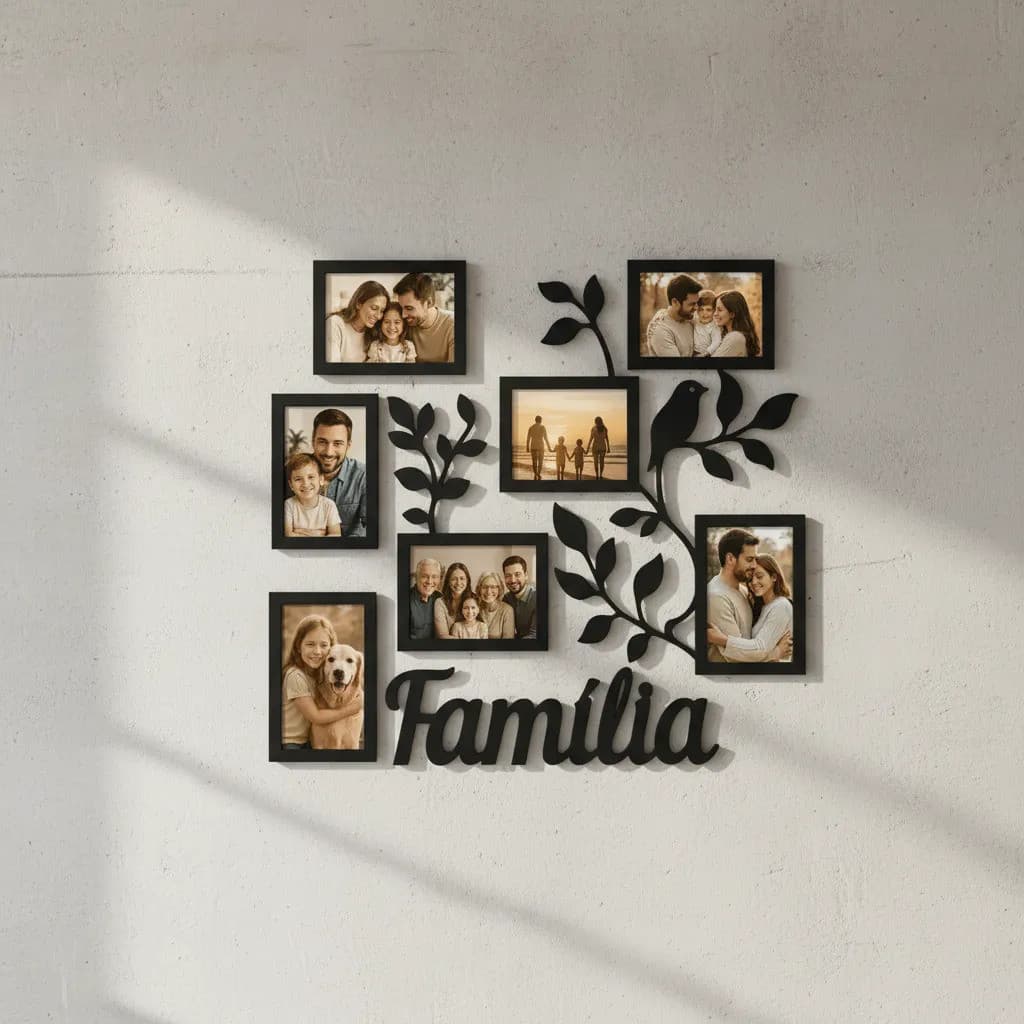 Porta Retrato Decorativo Família Mdf Parede 7 Fotos