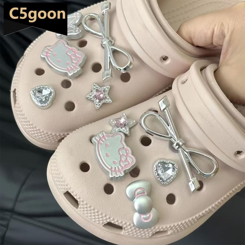 C5GOON 10 Pçs/Set Bonito Prateado Gato E Arco DIY Acessórios Resina Fivela Destacável Sapatos De Jardim Presente Festiva