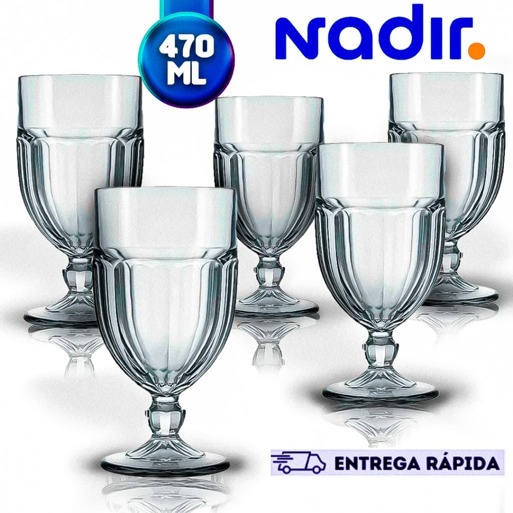 Kit Conjunto 6/12 Taças Bristol Vidro Temperado Robusto Transaparente 470ml Sobremesas, Drinks Nadir