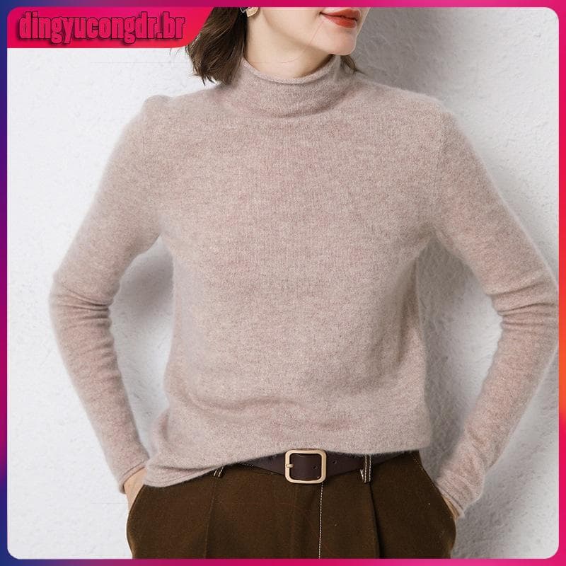100% Lã Merino Cashmere Turtleneck Camisola Para As Mulheres Nova Outono/Inverno Cor Sólida Pulôver Camisola Quente Jaqu