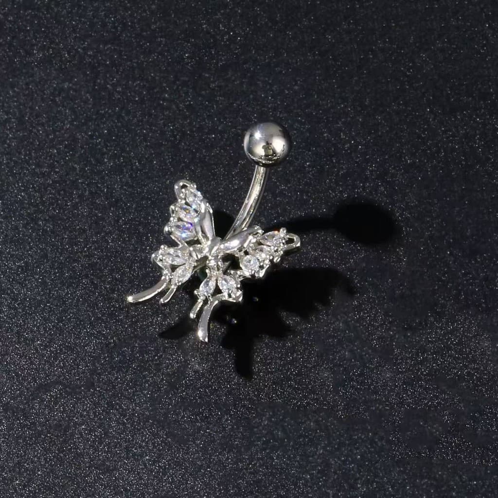 Piercing Umbigo Feminino Borboleta Aço Inoxidável Cravejado Zircônia