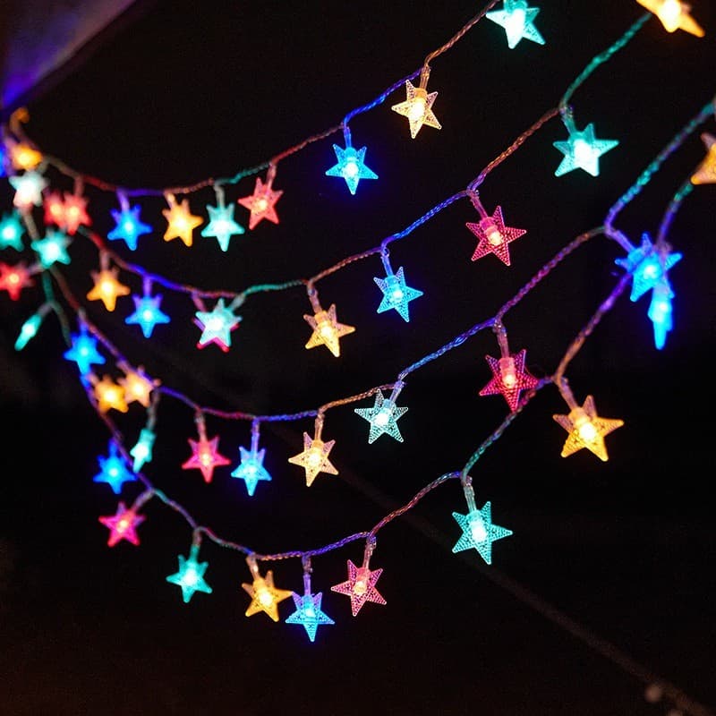 Cordão de luzes de estrela de cinco pontas floco de neve com 28LEDs, adequado para decoração de árvore de Natal/festa de