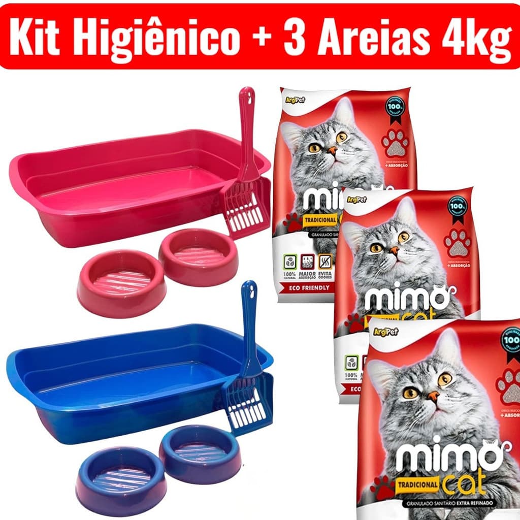 Kit Caixa De Areia Para Gatos + 3 Sacos de Areia de 4kg cada