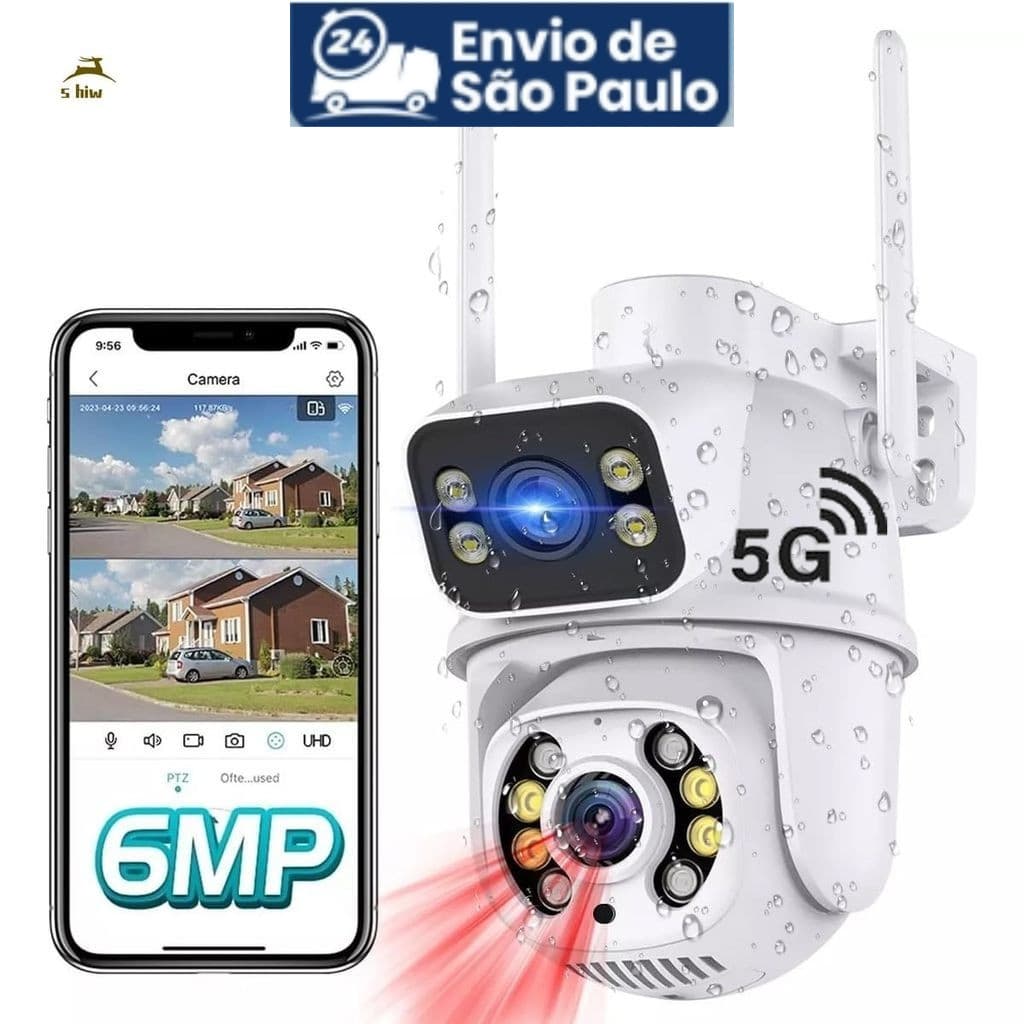 Câmera Dupla 2.4G Externa Ip a Prova D'água com Infravermelho Alarme Wifi Hd Sensor De Movimento