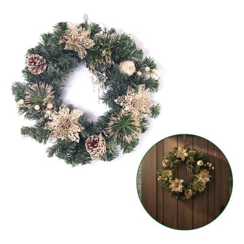 Guirlanda De Natal Decoração Porta Enfeite Verde Dourado