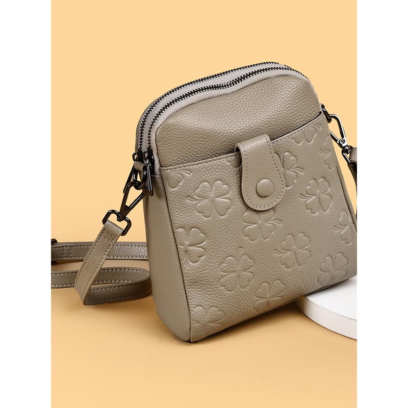 Bolsa para celular feminina mensageiro bolsa pequena trevo de quatro folhas novo estilo moda couro genuíno bolsa para ce