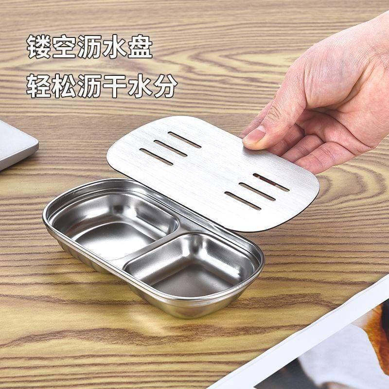 Um pote um copo de aço inoxidável pequena bandeja chá portátil simples retangular bandeja drenagem assento trabalho escr