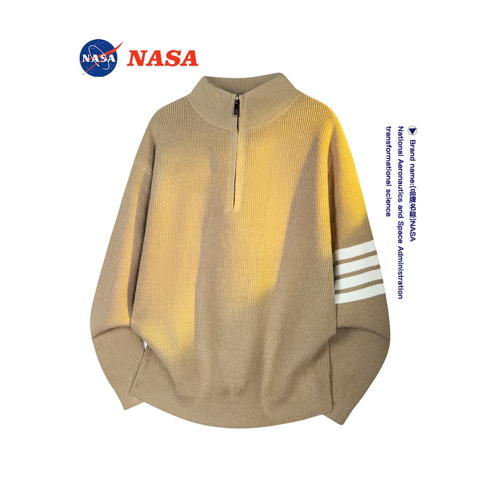 NASA Joint Half Zipper Sweater Masculino Outono Inverno Na Moda Gola Alta Pulôver Suéter Interior Exterior Top Roupas Ma