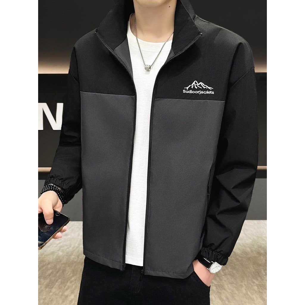 Primavera outono jaqueta masculina Casual na moda gola alta jaqueta masculina à prova de vento jaqueta impermeável fina