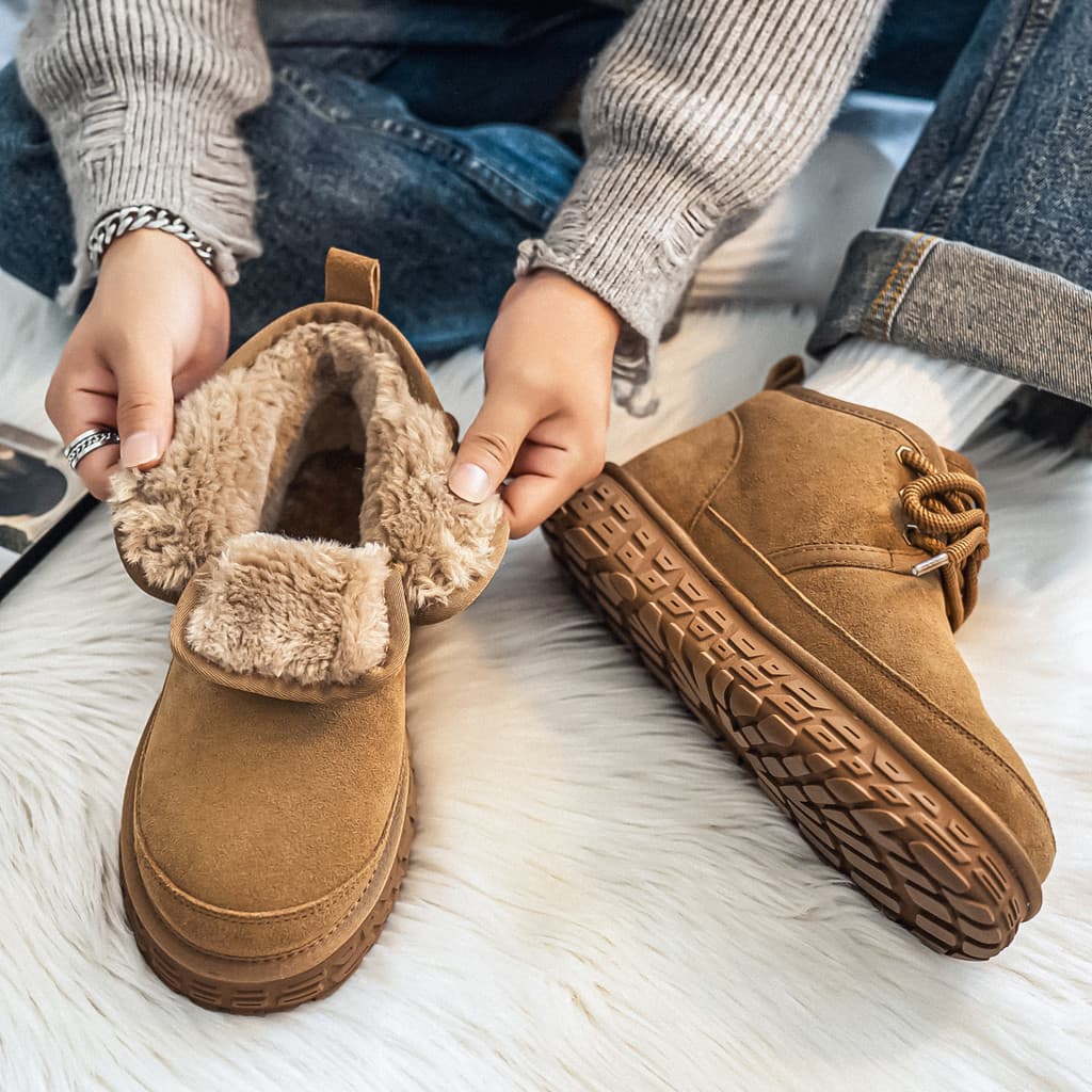 Botas de neve masculinas inverno velo-velo quente pão sapatos masculinos botas de algodão couro genuíno aumentando à pro