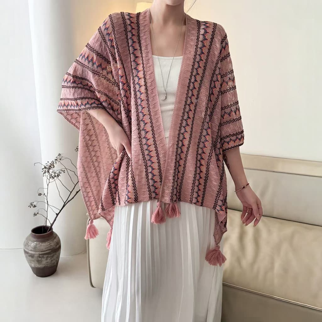 Xale étnico oco de malha para viagem, capa listrada de chama, Yunnan Lijiang, roupa externa, xale elegante
